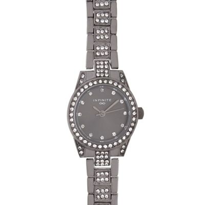 Ladies gunmetal crystal embellished watch